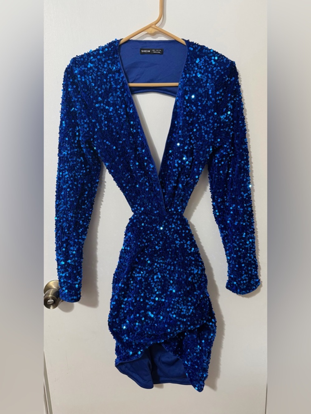 SHEIN Blue Sequin Backless Mini Dress Open Back Party Club Dress Size M